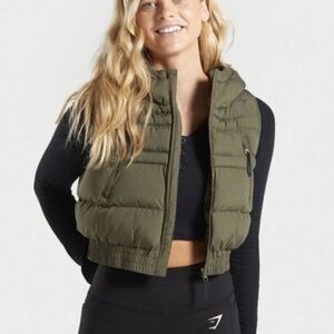 Gymshark Womens Army Green Cropped Puffer Vest XS
